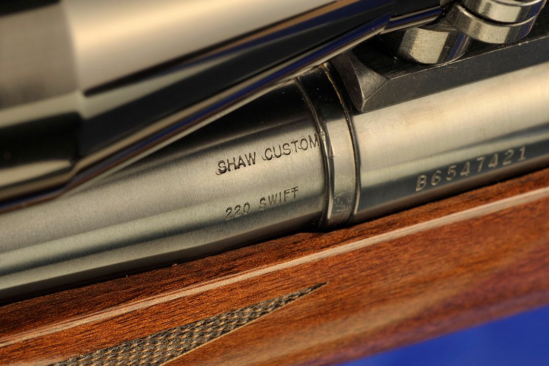 Aside from the stock, Shaw Custom Barrels did the chambering and barrel work as shown here. The .220 Swift chambering is right under it and it’s hard to fault today’s fine inletting this close to the barrel and receiver.